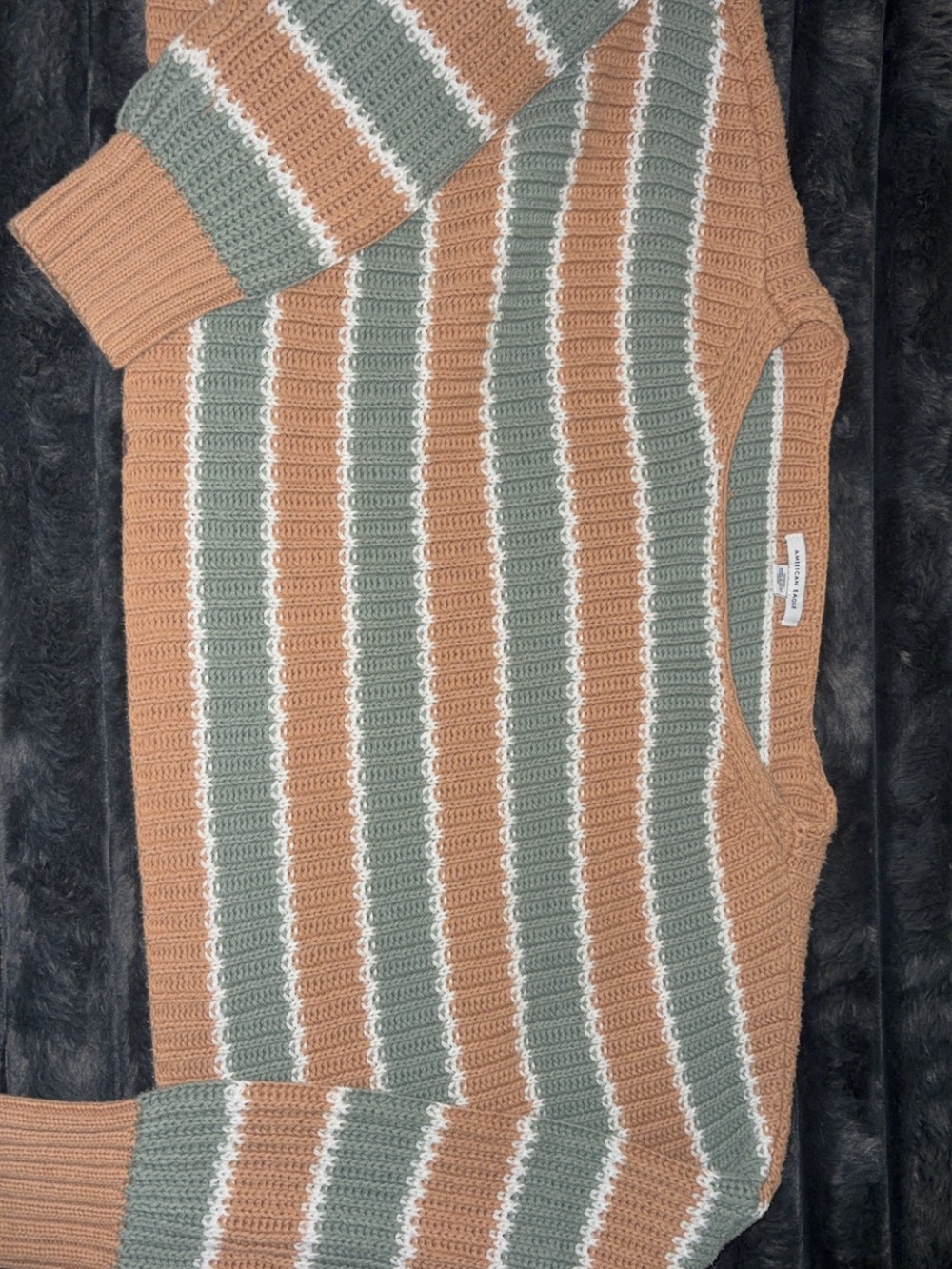 American Eagle Outfitters Striped Crewneck Sweater in Tan, Sage & White